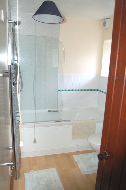 Bathroom with bath & overhead shower